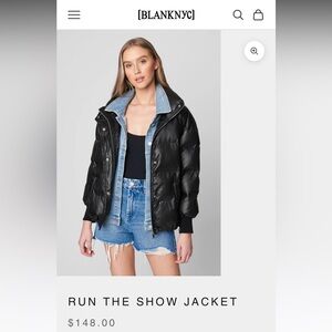 NWT Blank NYC  Run The Show Jacket size Med Black Puffer w Denim Detail